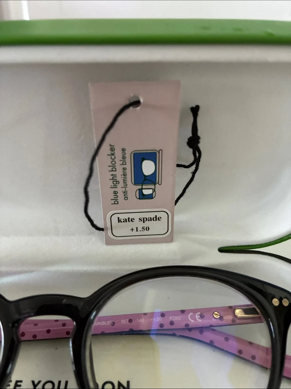 kate spade Black Frame Glasses with Pink Polka-Dot Temples